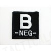 B NEG Blood Type Identification Velcro Patch Black