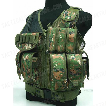 Deluxe Airsoft Tactical Combat Mesh Vest Digital Camo Woodland