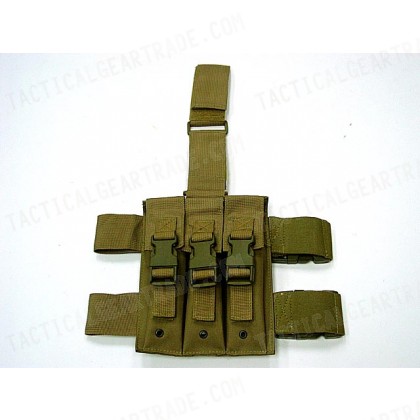 Triple MP5 Magazine Drop Leg Pouch Coyote Brown