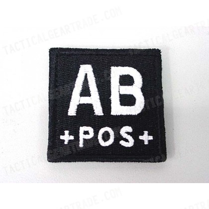 AB POS Blood Type Identification Velcro Patch Black