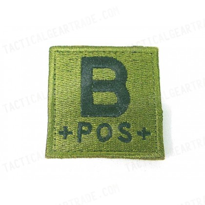 B POS Blood Type Identification Velcro Patch Olive Drab OD
