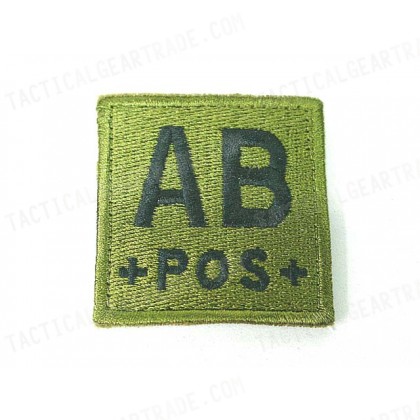 AB POS Blood Type Identification Velcro Patch Olive Drab OD