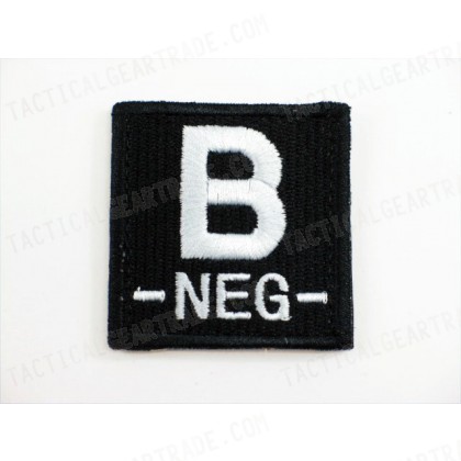 B NEG Blood Type Identification Velcro Patch Black