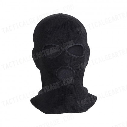 SWAT Balaclava Hood 3 Hole Head Face Knit Mask Black BK