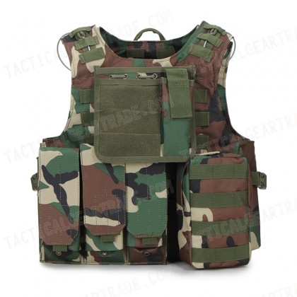 USMC Molle Combat Assault Plate Carrier Vest Camo Woodland