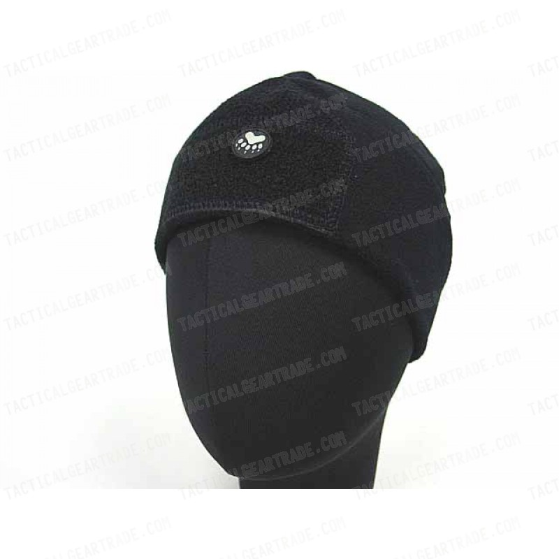 Fleece Velcro Attachment Watch Cap Hat Black