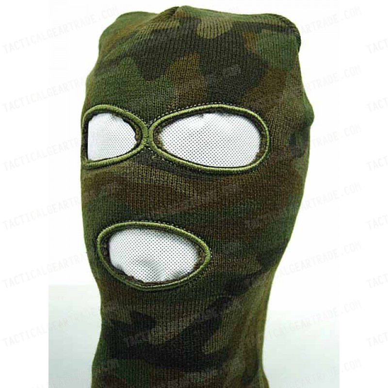 SWAT Balaclava Hood 3 Hole Head Face Knit Mask Camo Woodland