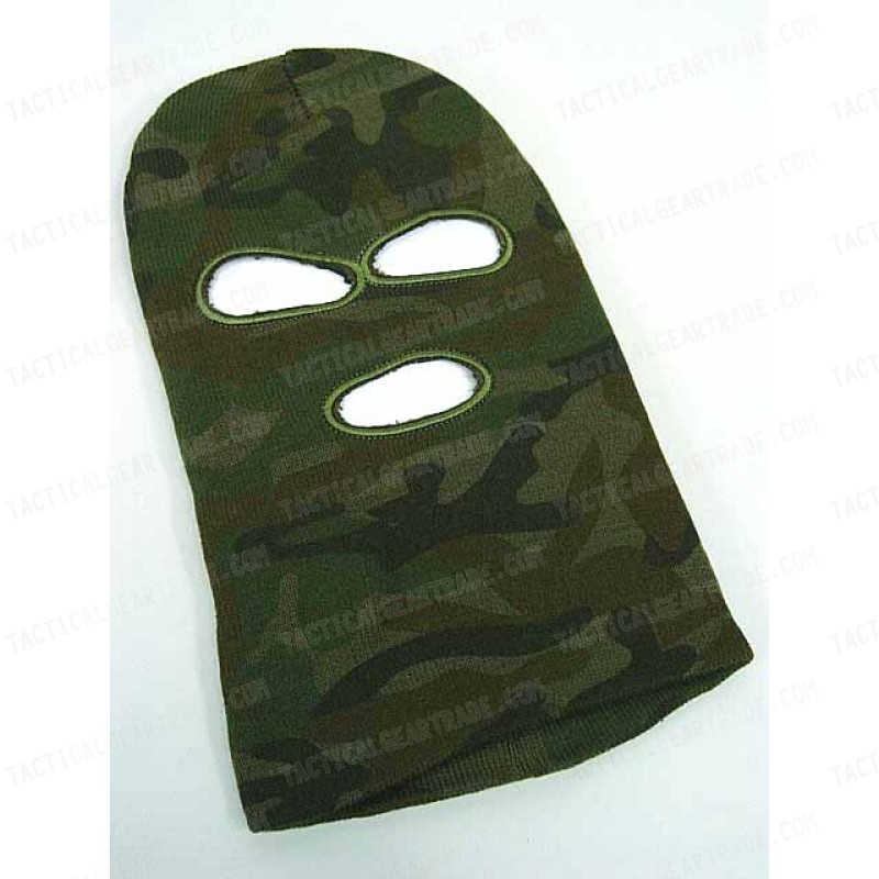 SWAT Balaclava Hood 3 Hole Head Face Knit Mask Camo Woodland