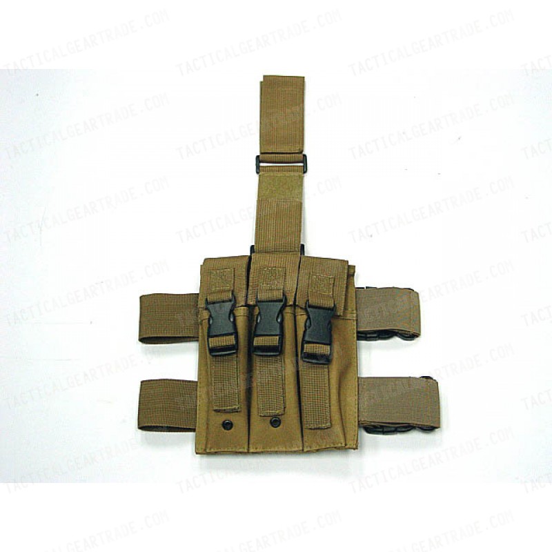 Triple MP5 Magazine Drop Leg Pouch Coyote Brown