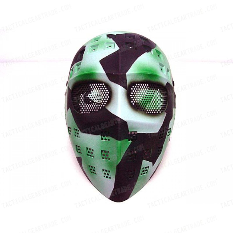 Full Face Hockey Type Airsoft Mesh Goggle Mask Green