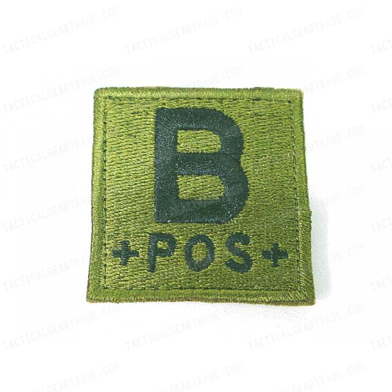 B POS Blood Type Identification Velcro Patch Olive Drab OD