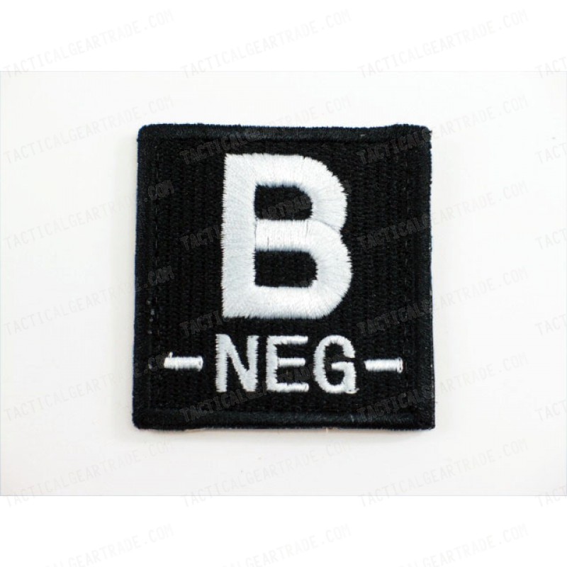 B NEG Blood Type Identification Velcro Patch Black