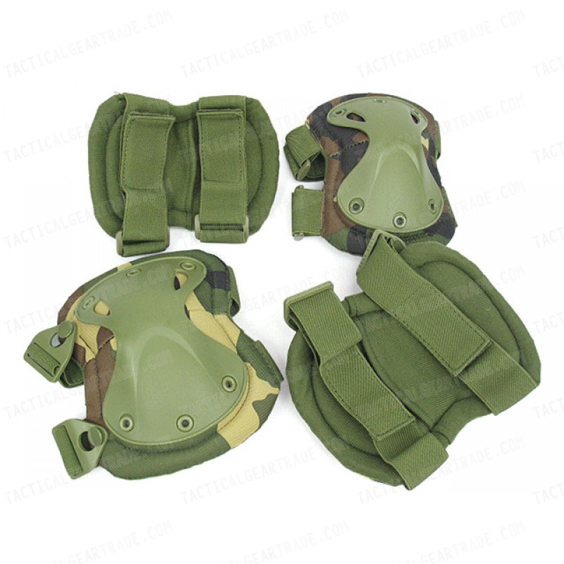 SWAT X-Cap Airsoft Paintball Knee & Elbow Pads Camo Woodland