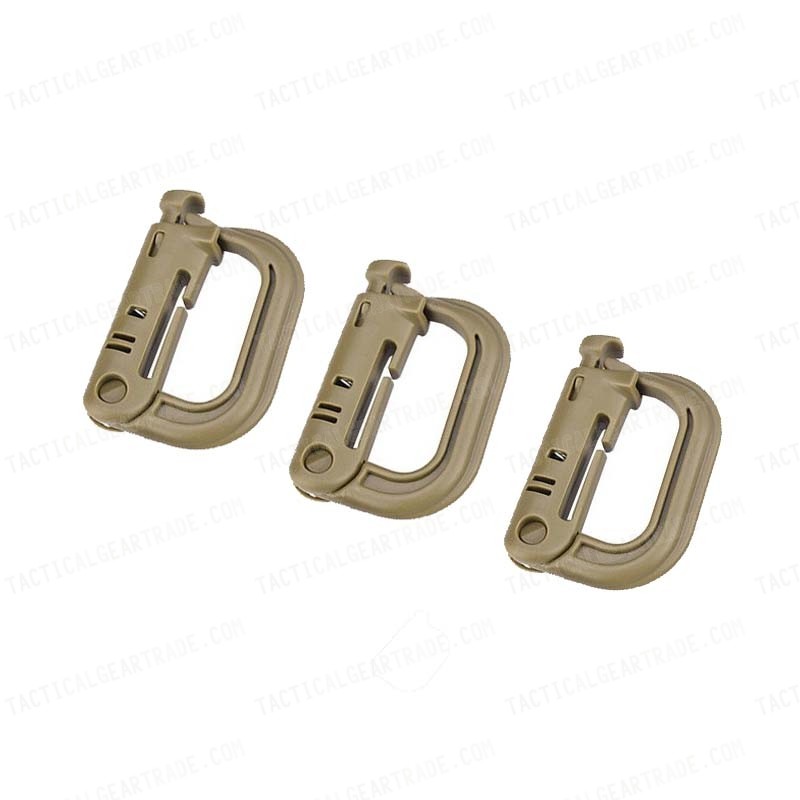 Grimloc D-Ring Locking Molle Carabiner 3pcs Pack Tan