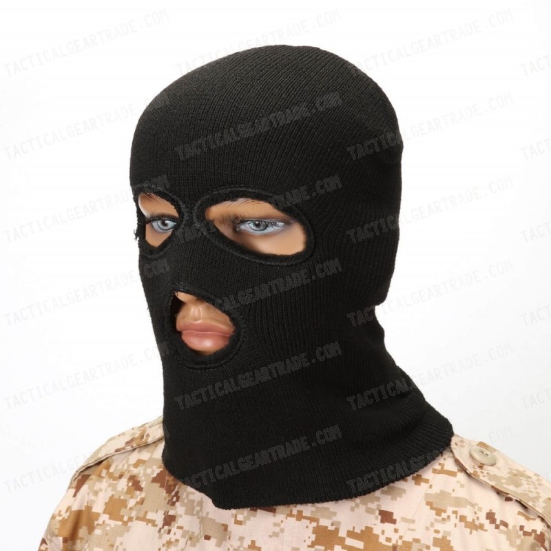 SWAT Balaclava Hood 3 Hole Head Face Knit Mask Black BK