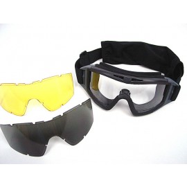 Airsoft Tactical Desert Goggle Glasses with 3 Lens Black