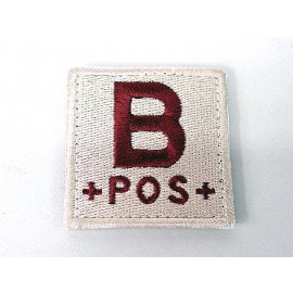 B POS Blood Type Identification Velcro Patch Tan